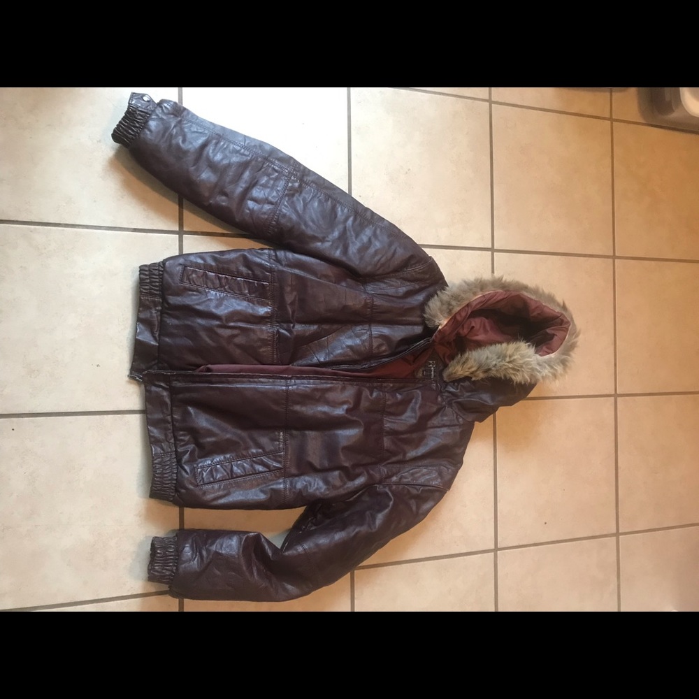 MEMBERS ONLY Leather Bomber w/ Fur Trimmed Hood